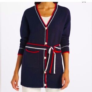Vigoss Americano Belted Cardigan women’s navy blue preppy nautical long layer M